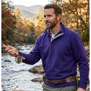 Vintage Orvis Fly Fishing Quarter-Zip Pullover Purple Sweatshirt Men's M Heavy